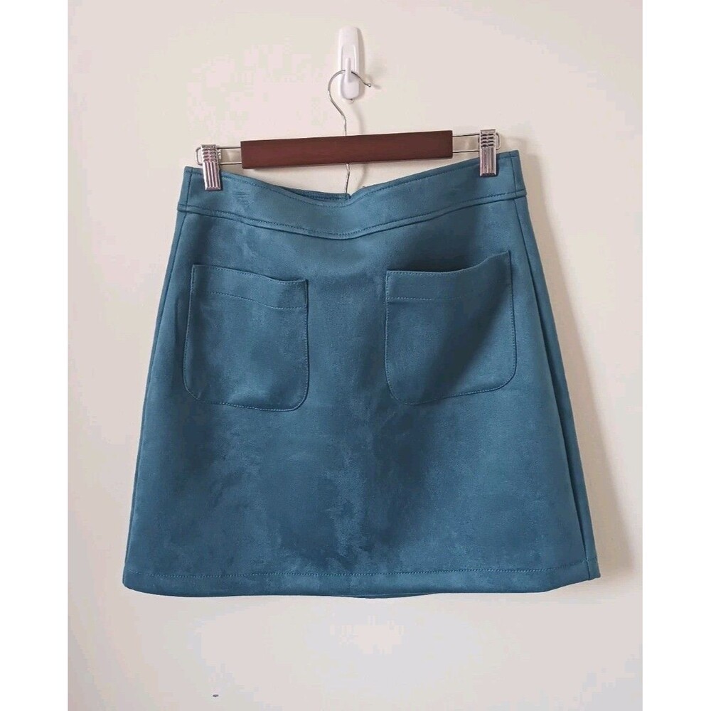 Loft Faux Suede Mini Skirt Teal Blue Lined Front Pockets Size 6